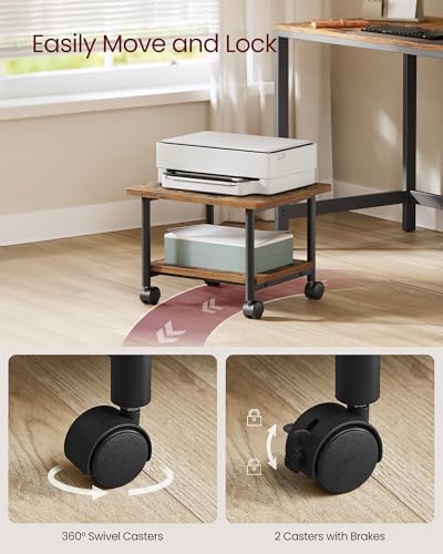 VASAGLE 2-Tier Printer Stand with Locking Wheels, Under Desk Printer Table