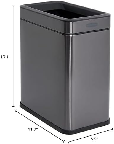 Rubbermaid Slim Space-Saving Stainless Steel Wastebasket, Charcoal, 2.6 Gal