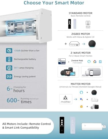 SmartWings Motorized Smart Roller Shades, 100% Blackout Bouvar Light Grey