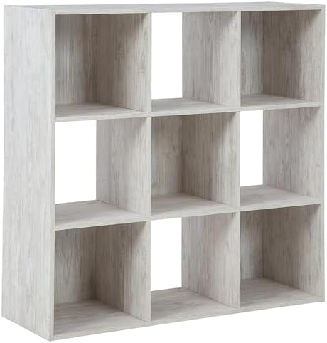 Benjara 9 Cube Wooden Organizer with Grain Details, White