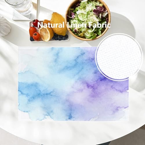 Batmerry Vintage Colorful Purple Linen Placemats Set of 8, Vintage Royal Blue Paper Parchment Washable Table Mats for Kitchen Table Thickened Heat Insulation Dining Set Indoor Outdoor 12X18 in