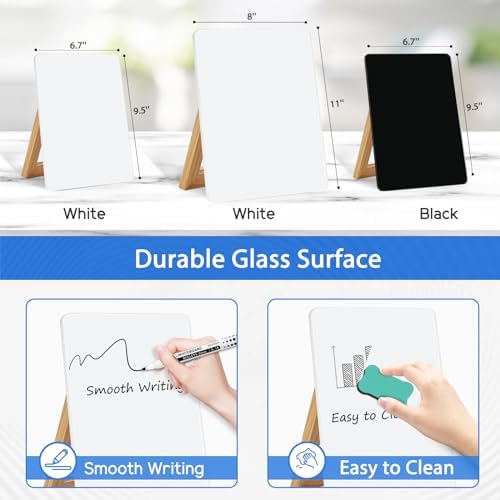 Desktop Glass Whiteboard, 9.5"x 6.7" Desk Dry Erase Board with Wood Stand