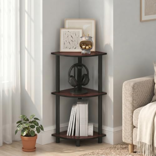 Furinno Turn-N-Tube Toolless Assembly 3-Tier Storage Shelves, Dark Cherry