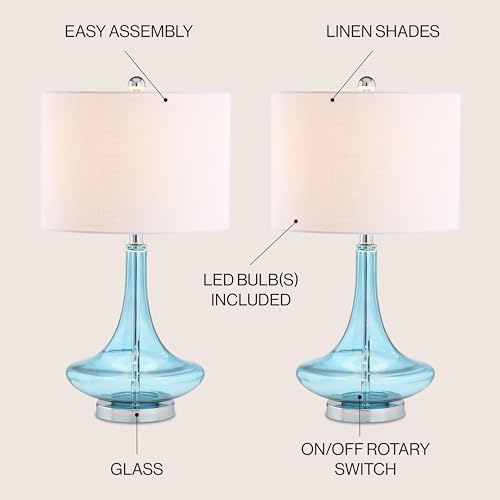 JONATHAN Y Cecile 25.5" Metal Glass Lamp, Aqua/Chrome, Set of 2