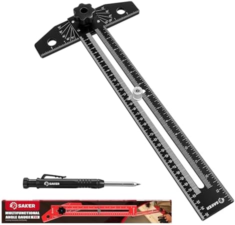 Saker Aluminum Alloy Multi-Angle Marking Ruler,Adjustable Sliding T-Square with Scriber & Protractor,Precision Layout Tool for Woodworking, Carpentry & Design (Black)