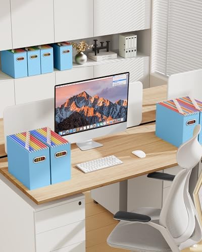 Oterri Portable Collapsible Cardboard File Box with Handle for Letter-Size | 8-Pack. Stainless Steel Handle. Label Stickers Included. Fits Letter Folders (Not Included). Home, Office, School, Dorm, Tax.
