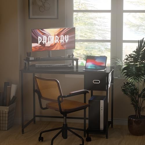 Pamray 39 Inch Small Computer Desk with Monitor Stand and Drawer for Gaming