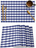 Rustic Navy Blue White Buffalo Check Plaid Pattern Placemats Set of 6, Farmhouse Heat Resistant Washable Table Place Mats Cotton Table Linens Party Holiday Decor for Kitchen Dining Outdoor Indoor