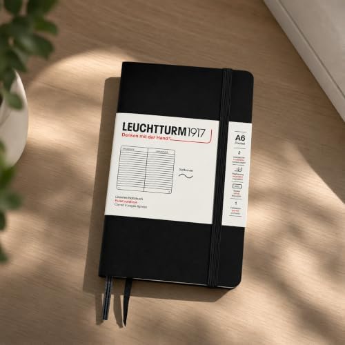 LEUCHTTURM1917 - Notebook Softcover Pocket A6-123 Numbered Pages for Writing and Journaling (Ruled, Black)