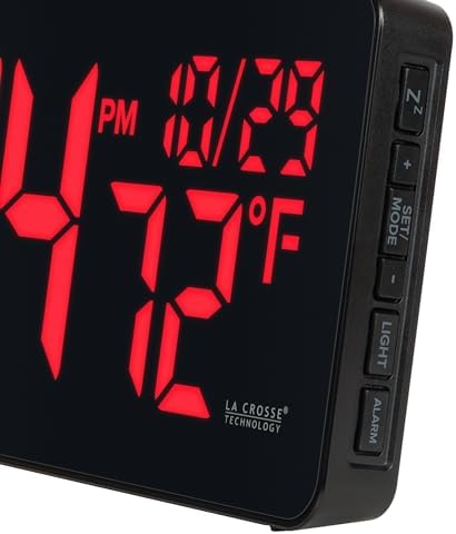 La Crosse Technology 513-1411R Red Digital LED Wall Clock with Indoor Temperature
