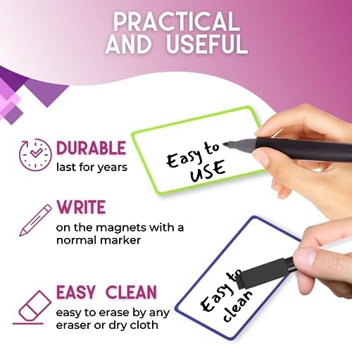Availey 32 Pieces (3 x 5) - Colored Border Magnetic Dry Erase Labels - Reusable Strips for Classroom Home Office Garage Refrigerator Blank Writable Erasable Cards Name Tags Students Locker Shelf