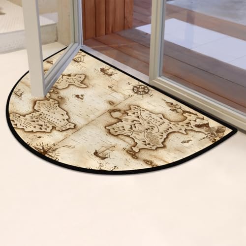 Retro Pirate Clip Art Half Round Door Mat Non Slip Washable Semi Circle Area Rug Absorbent Soft Half Moon Rug Floor Mat for Indoor Outdoor Kitchen Bathroom Patio Front Door Mat Decor,a-387