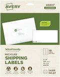 Avery EcoFriendly Recycled Shipping Labels, 2" x 4", Matte White, Permanent Adhesive, Laser & Inkjet Printers, 100 Total, Great for Shipping and Mailing, Product Merchandising, and More (48807)