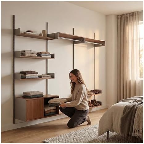 Rygcrud DIY Home Office Bookcase, 3 Tier Book Shelves with Storage Cabinet, Wall Mount Open Display Closet System for Bedroom Clothing Organizer Storage(78.7x70.9in)