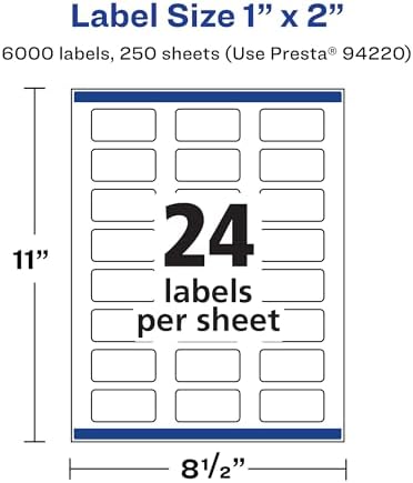 Avery Matte White Rectangle Labels, Sure Feed Technology, 1" x 2", 6,000 Matte White Printable Labels