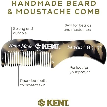 Kent A 81T TW X-Small Gentleman's Beard and Mustache Pocket Comb, Fine Toothed Pocket Size for Facial Hair Grooming and Styling. Saw-cut of Cellulose Acetate, Hand Polished. Hand-Made in England
