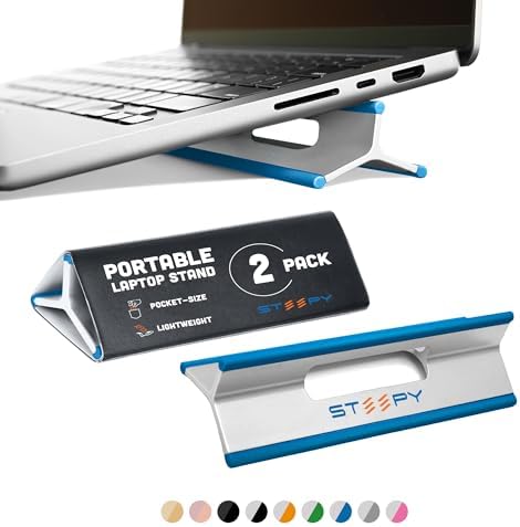 Steepy (2 Pack) - Portable Electronic Device Stand - Lightweight Laptop Stand for Laptops, Smartphones, Tablets, Projectors - Recycled Plastic - Posture Perfection - Cooling Ventilation - Blue Ocean