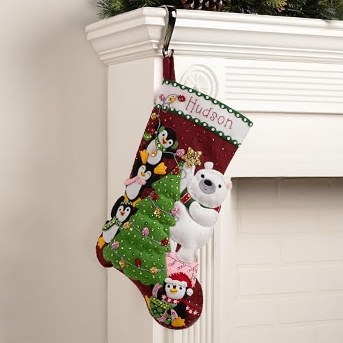 Bucilla Felt Applique 18" Stocking Making Kit, Arctic Tree Trimmers, Perfect for DIY Arts and Crafts, 89741E