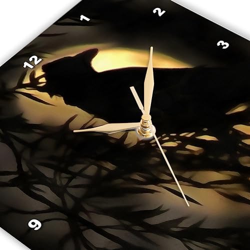 3dRose Wall Clock Silent - 10 inch - Raven Moon Gothic Legend - Acrylic Painting - Raven