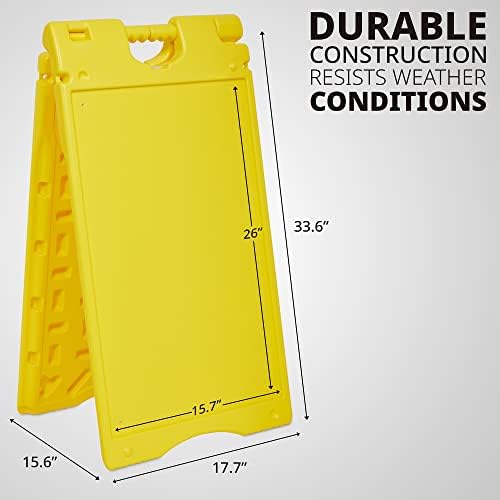 Jumbl A-Frame Signboard 15.7” x 26” Display Surface – Small Outdoor Sandwich Board w/Weather Resistant PVC Sign Protector & Sand Fill Holes – Dual Signage Stand for Storefront Sidewalk Curb (Yellow)