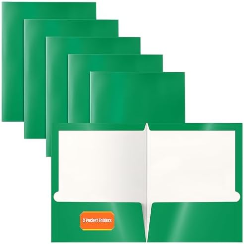 Better Office Products 2 Pocket Glossy Laminated Green Paper Folders, Letter Size, 25 Pack, Green Paper Portfolios, Box of 25