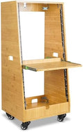 Sound Town DIY Solid Carbonized Bamboo Slanted 20U Studio Rack (12U Top + 8U Lower), with 2U Bottom Storage, Slide-Out Tray, Caster, For Recording Room, Home Studio (STBR-ST20T)