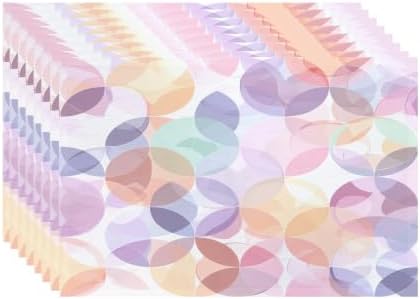 Batmerry Soft Translucent Placemats, Overlapping Shapes Pastel Washable Linen Table Mats for Kitchen Table Double Insulation Decor Dining Set Indoor Outdoor 12X18 in Set of 8