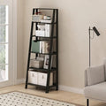 Furinno 6-Tier Ladder Shelf, Black Ladder Book Shelf, Bookcase, Storage Shelves, Storage Rack, for Organization and Storage, Living Room, Home Office, Black Espresso