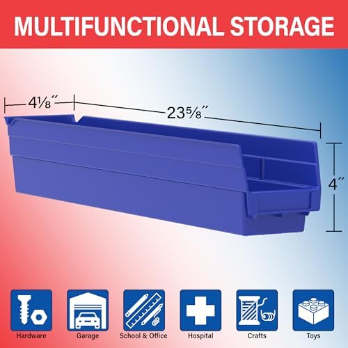 Akro-Mils 30124 Heavy Duty Plastic Shelf Bins, 24"x 4"x 4", Yellow, 12-Pack