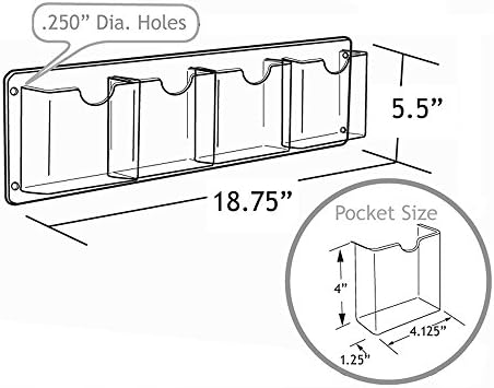 Azar Displays 252064 18.75" W x 5.5" H Horizontal Four Pocket Wall Mount Brochure Holder (2 Pack)