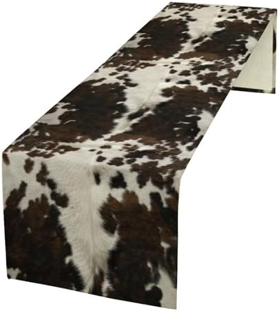 Cow Print Table Runner, Brown Cowhide Print Western Style Table Runner Country Farmhouse Cottage Cow Patten Table Decoration for Home Kitchen Dining, 13x108 Inch