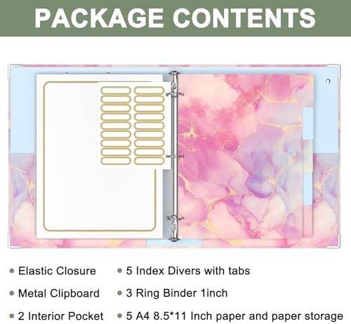 Rouidr 3 Ring Binder with clipboard, 1 inch 8.5 x 11 in Letter Size View Binders Organizer with Dividers Tabs & Clear Sleeves, School Supplies, Office Supplies