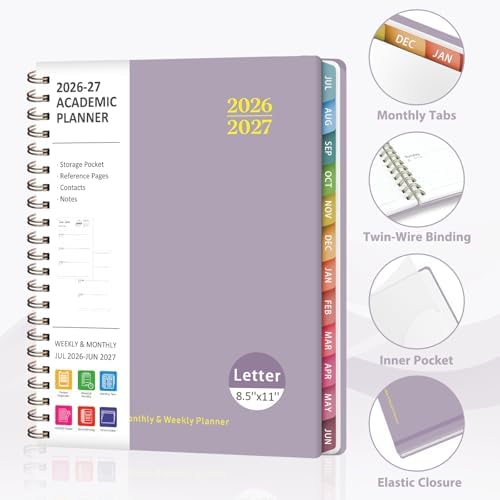 Planner 2026-2027, Weekly and Monthly Academic Planner, July 2026 - June 2027, Hardcover Calendar Agenda Book for School Year Planning, School Supplies for Teacher and Student, Letter Size(8.5'' x 11'')