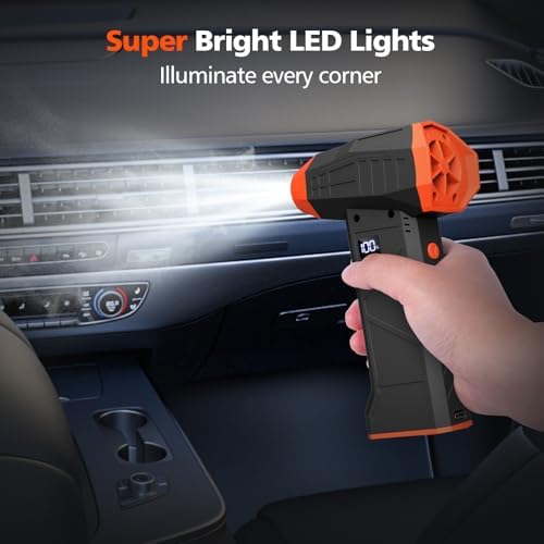 15-in-1 Electric Compressed Air Duster, 110000RPM Cordless Portable Air Blower Mini Powerful Jet Dry Blower 4 Adjustable Speeds Levels Rechargeable for Keyboard, PC, Car, Camera