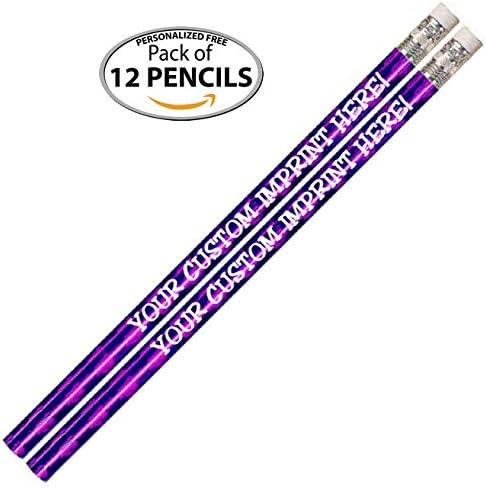 Express Pencils™ Personalized Custom Pencils - Round - Glitz & Glitter Foil - Full Color Print w/your name, message, text or logo/Customizable/Made in USA - Great gift ideas - 12/Set (PURPLE PRISM)