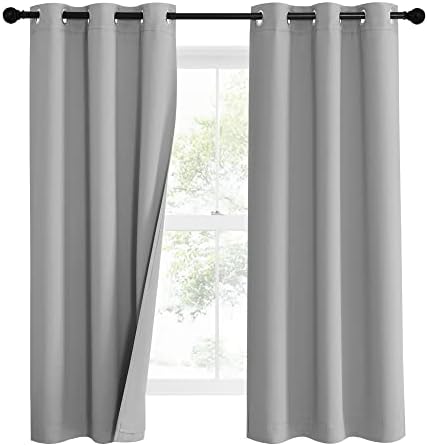 NICETOWN Noise Reduction Blackout Curtains, Thermal Insulated Full Blackout 3-Layer Lined Drapes, Energy Efficiency Window Draperies for Bedroom (Silver Grey, 2 Panels, 42-inch W by 63-inch L)