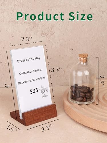 6 Pack Small Acrylic Sign Holder with Wood Base 2.36x3.94 Inch