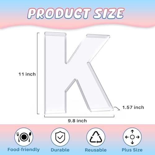 11" Acrylic Letter Charcuterie Box, Reusable Fillable Alphabet Number Shaped Form Tray for Birthday Anniversaries, Party Decorative Serving Plates Display Candy Cake (K)