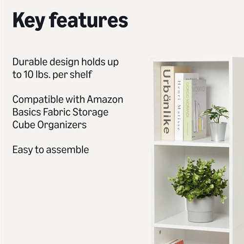 Amazon Basics 5-Cube Bookcase Compatible with Fabric Storage Cube Organizers, White | Compatible with Fabric Storage Cube Organizers