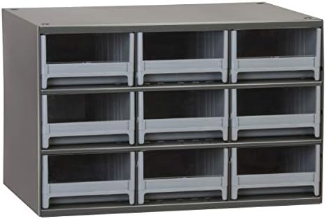 Akro-Mils Steel Garage Storage Cabinet, Small Parts Organizer Metal Cabinet for Hardware, Nails, Screws, Bolts, Nuts, and More, 17" W x 11" D x 11" H, 9-Drawer, Gray Cabinet/Gray Drawers (19909)