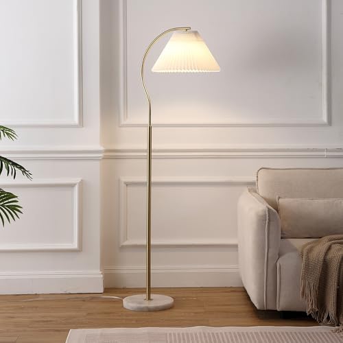 JONATHAN Y Devon 60.5" Modern Glam Arc Floor Lamp, Brass Gold/White Marble