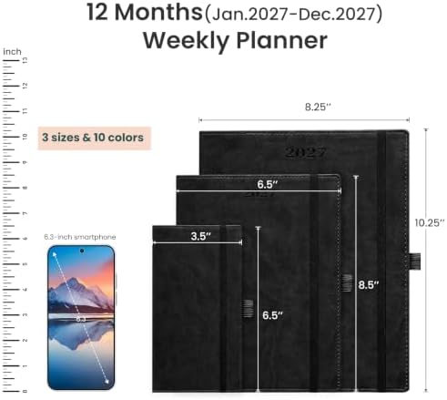 2027 Weekly Black Planner, 8.5" x 6.5", Calendar Book for Work