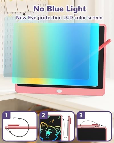ORSEN LCD Writing Tablet for Kids, 16 inch Doodle Board Learning Toys for 3 4 5 6 7 8 Year Old Girls Boys, Birthday Gift Colorful Drawing Pad for Kids, Pink
