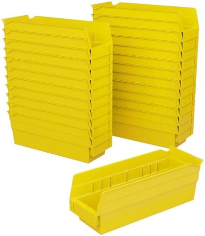 Akro-Mils 30120 Heavy Duty Plastic Shelf Bins, 12"x 4"x 4", Yellow, 24-Pack