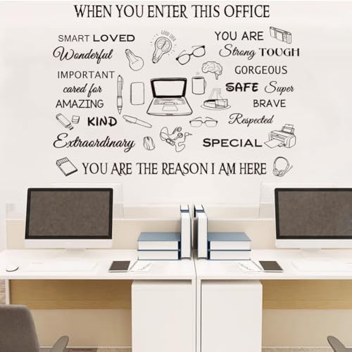 Office Inspirational Wall Decals Positive Sayings Peel and Stick Vinyl Quotes Wall Decor Motivational Teamwork Company Wall Art for Bedroom Study Office Wall Stickers and Murals Decor