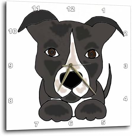3dRose Wall Clock Silent - 10 inch - Funny Grey Pitbull Puppy Dog Cartoon - Dogs