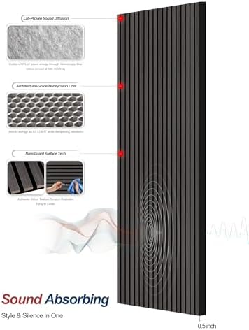 WoveN SounD Wood Panels for Wall, Deep Gray, 4 Pack, 108x8 in
