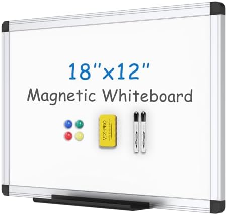VIZ-PRO Magnetic Whiteboard, 18 x 12 Inches, Dry Erase Board for Wall