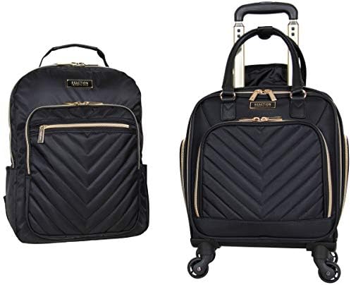Kenneth Cole REACTION Chelsea 2-Piece Bundle - 17" 4-Wheel Spinner Underseat Carry-On Luggage & Matching 15" Laptop Backpack, Black