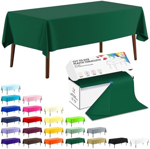 CXPSINC 54 Inch X 300 Feet Plastic Table Cover Roll Disposable Tablecloth with Slide Cutter for All Type/Shape Tables | Party, Banquet, Birthdays, Weddings(Green, 300 Feet)